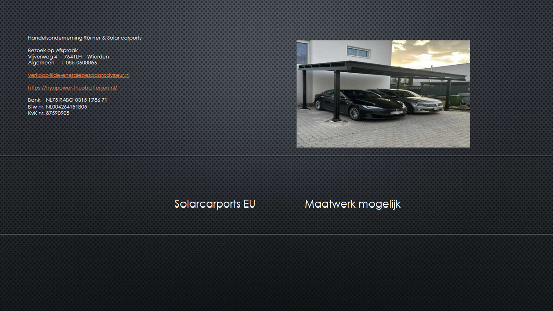 Solar Carports  zakelijk Nederland - maatwerk mogelijk & vraag brochure aan