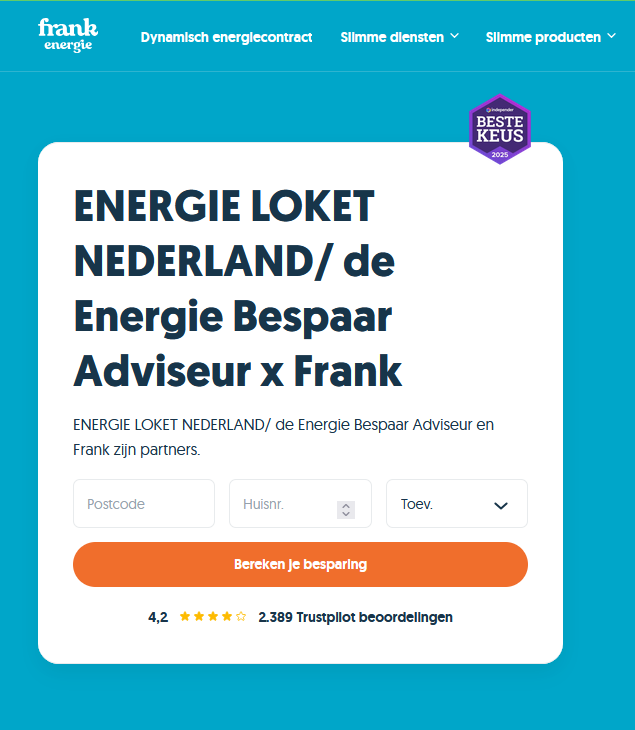 Kies Frank Energie en bespaar extra   500,- euro bij Energie Loket Nederland