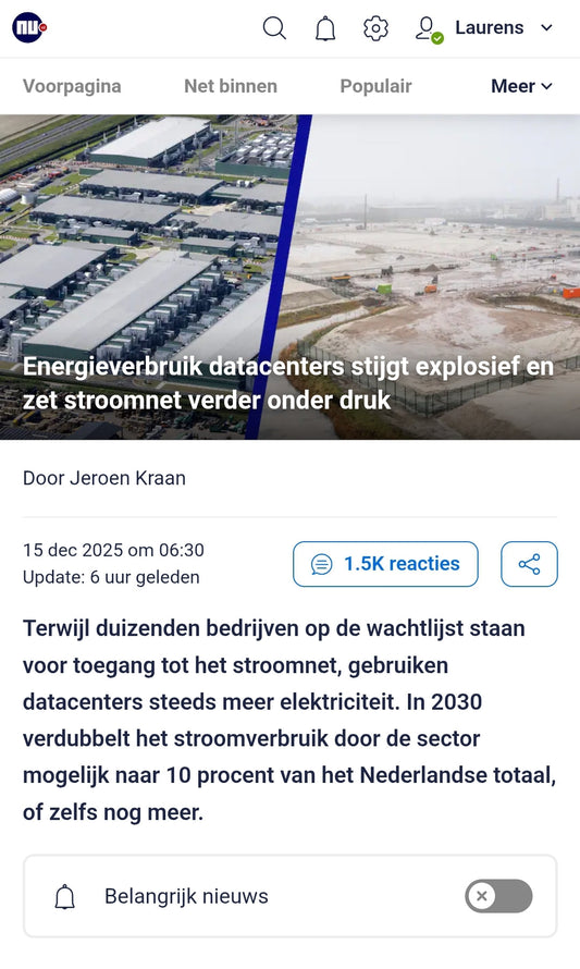 Nieuwe datacenters verbruiken straks meer energie als een kleine tot middelgrote stad