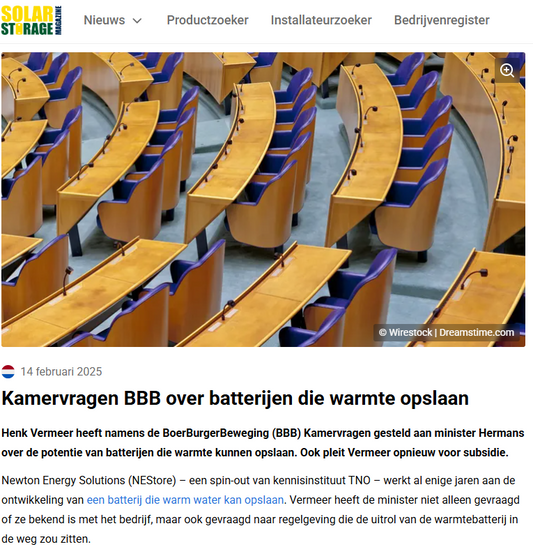 Kamervragen BBB over batterijen die warmte opslaan