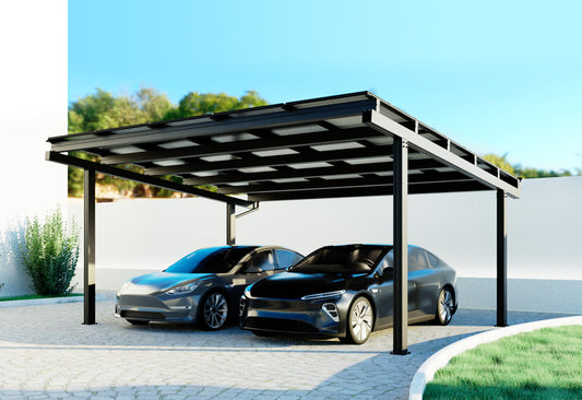 Luxo dubbele Zonnecarport met 15 glas glas zonnepanelen compleet pakket   incl btw en transport - solar vermogen 6.6 kWp