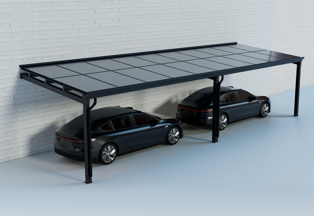 DUO wand carport met 20 glas glas zonnepanelen incl. btw en transport  met een totaal vermogen van 8.8 kWp