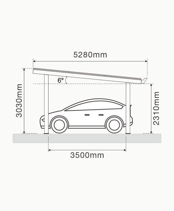 Enkel Solar carport Nova  met 9 glas glas zonnepanelen compleet pakket  incl btw en transport - solar vermogen 3.96  kWp
