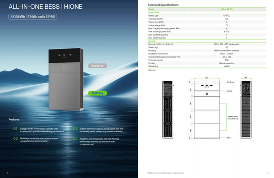 Hoymiles HiOne all-in-one  3 fase hybride omvormer 10kW met thuisbatterij 8 kWh
