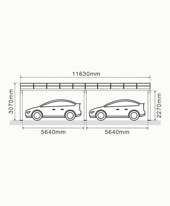 DUO wand carport met 20 glas glas zonnepanelen incl. btw en transport  met een totaal vermogen van 8.8 kWp
