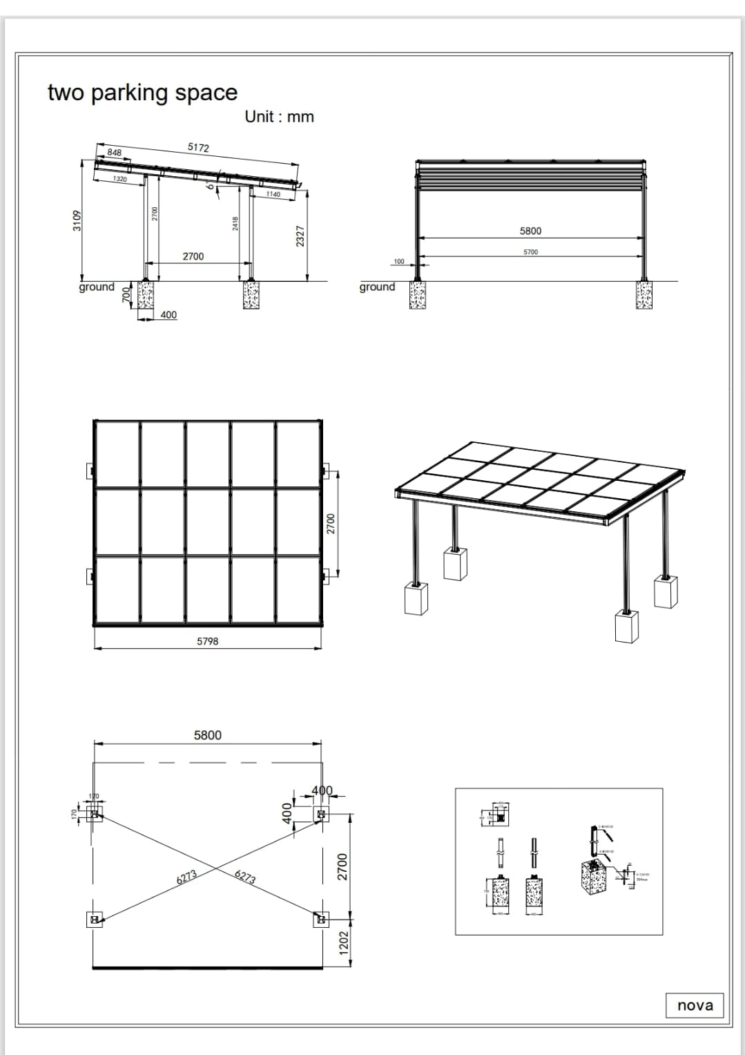Dubbel Solar carport Nova met 15 glas glas zonnepanelen compleet pakket   incl btw en transport - solar vermogen 6.6 kWp