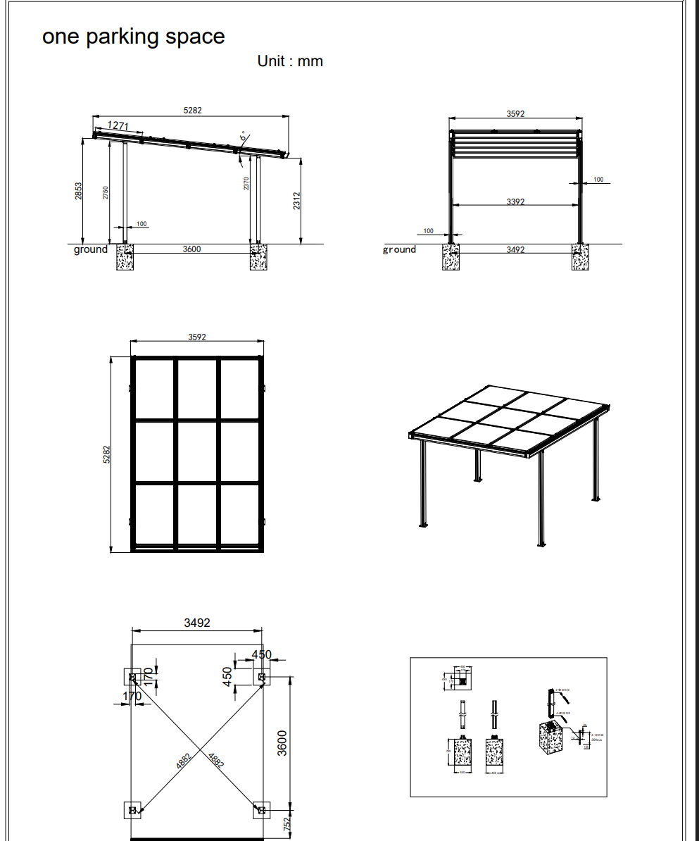 Enkel Solar carport Nova  met 9 glas glas zonnepanelen compleet pakket  incl btw en transport - solar vermogen 3.96  kWp